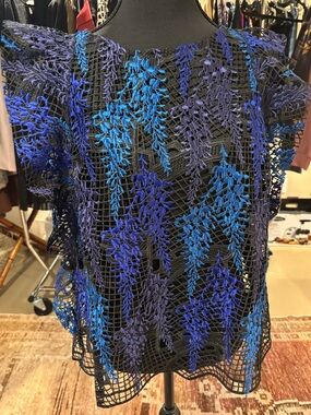 Black Crochet Top with Blue and Purple detail